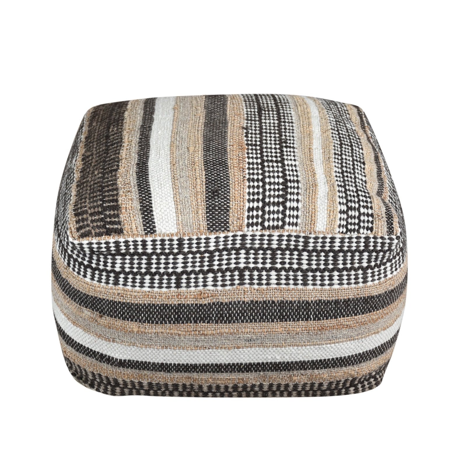 Yara Hand Woven Natural Large Pouffe Ivory & Linen 55x55x35cm Jute and Wool