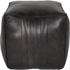 Cubed Leather Pouffe in Charcoal