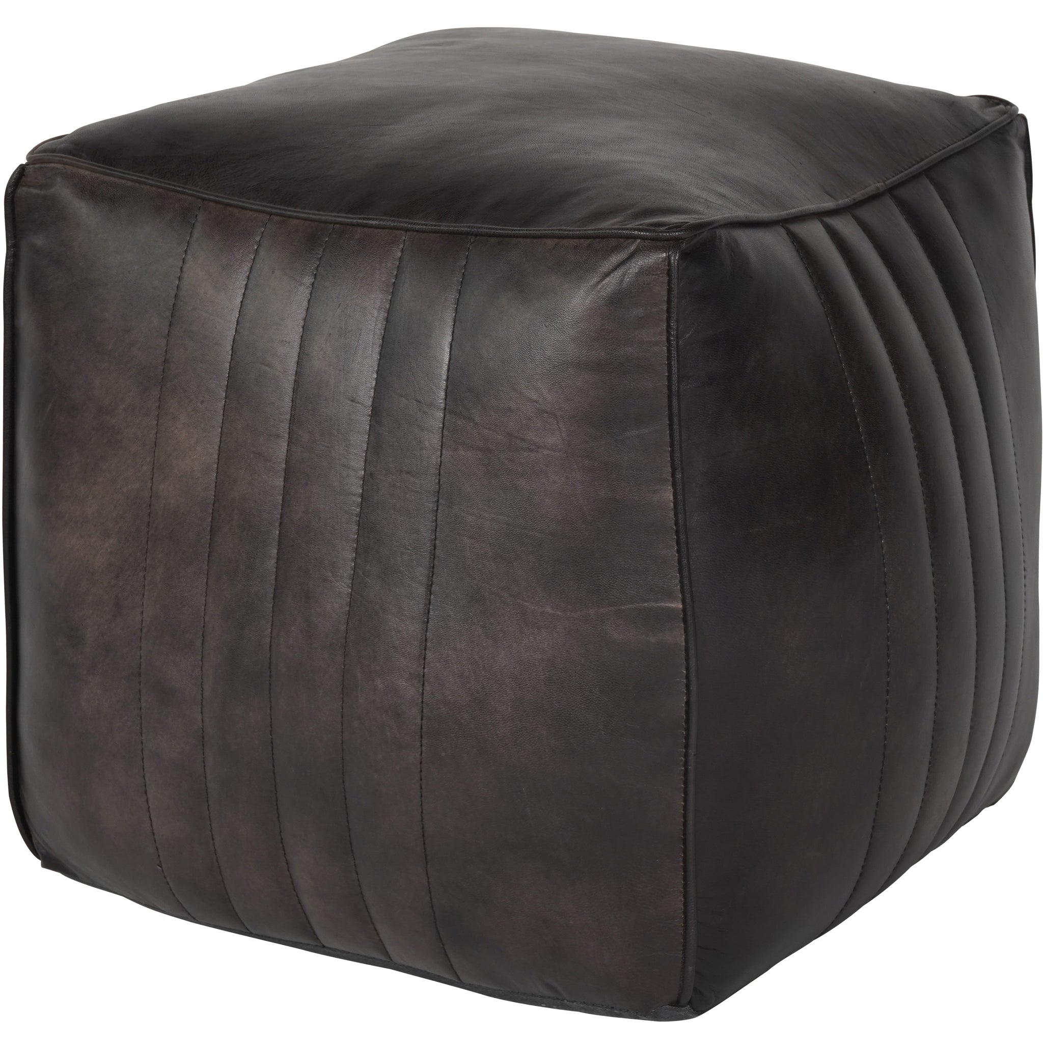 Cubed Leather Pouffe in Charcoal