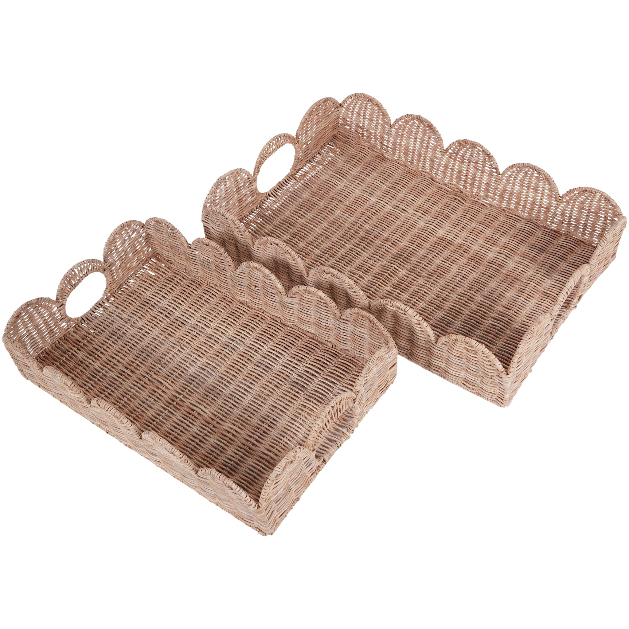 Set of 2 Rattan Rectangular Scallop Trays