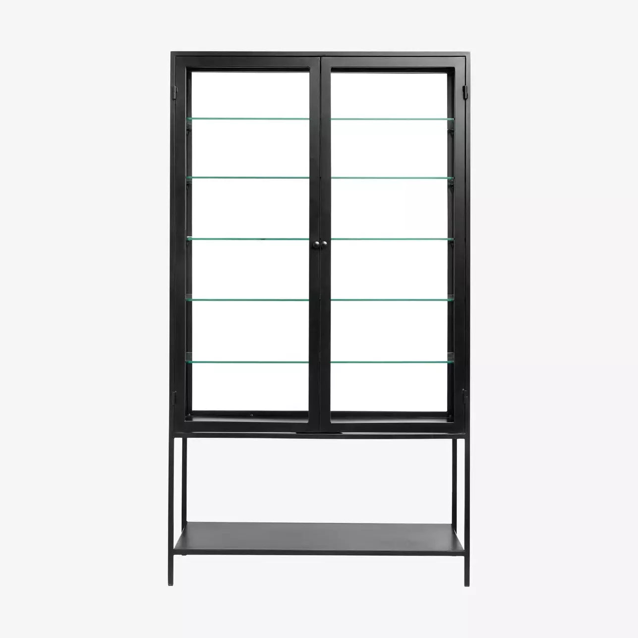 Nordal Mondo Double Storage Cabinet Black With Glass Doors Glass Back Iron