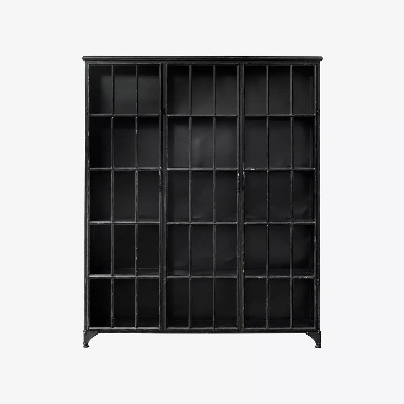 Nordal Downtown Storage Cabinet Black, 3 Doors Iron Glass