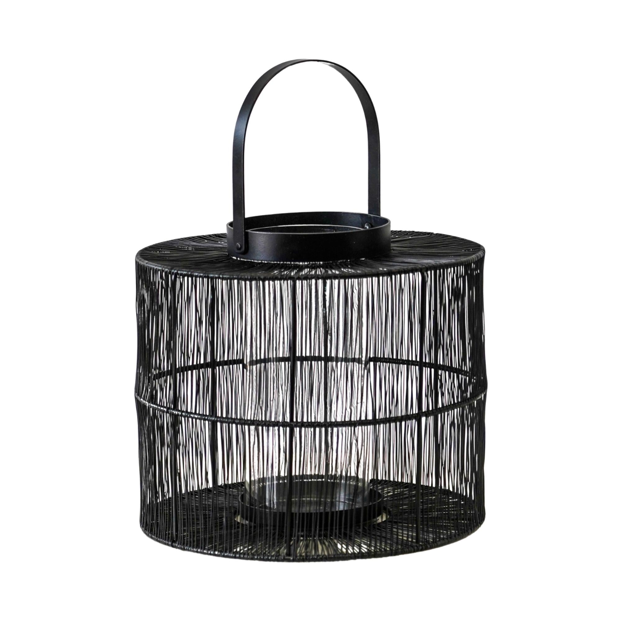 PortofIno Wirework Lantern With Glass Insert Black Small