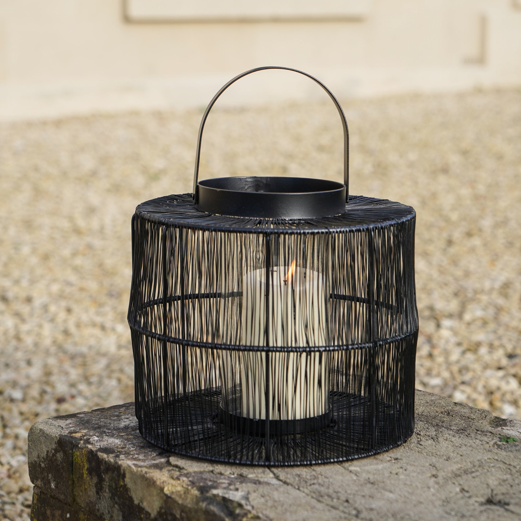 PortofIno Wirework Lantern With Glass Insert Black Small