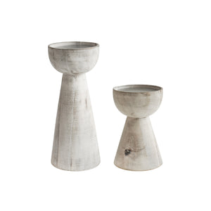 Padstow White Wash Wooden Candle Holders Set of 2