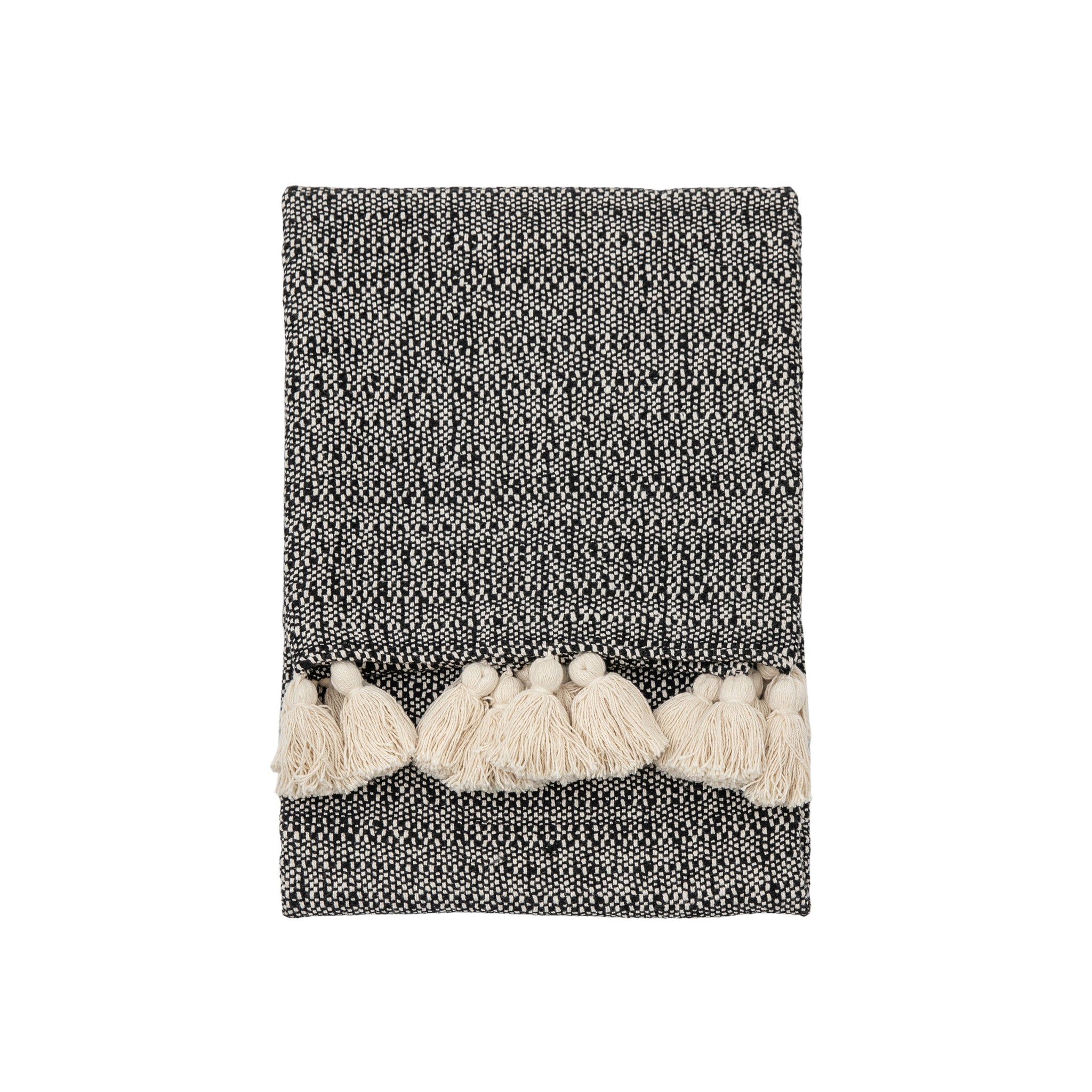 Woven Throw With Tassels Black