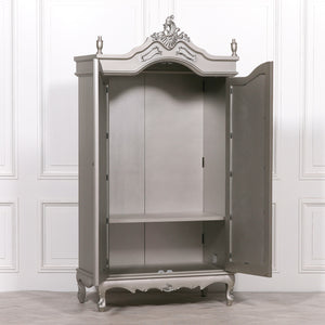 French Antique Silver Double Mirrored Door Armoire