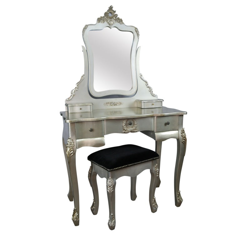 French Antique Silver Dressing Table &amp; Stool