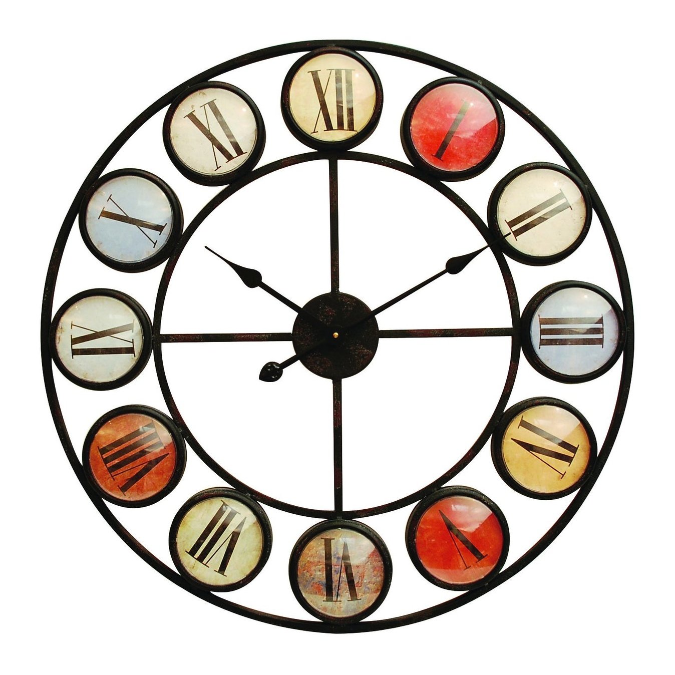 Iron Clock Roman Numerals Coloured Domed Perspex