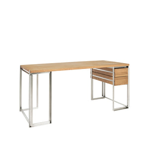 Outline Desk Warm Lacquered Oak Stainless Steel