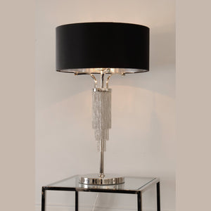 Langan Table Lamp In Nickel With Black Shade E27 60W