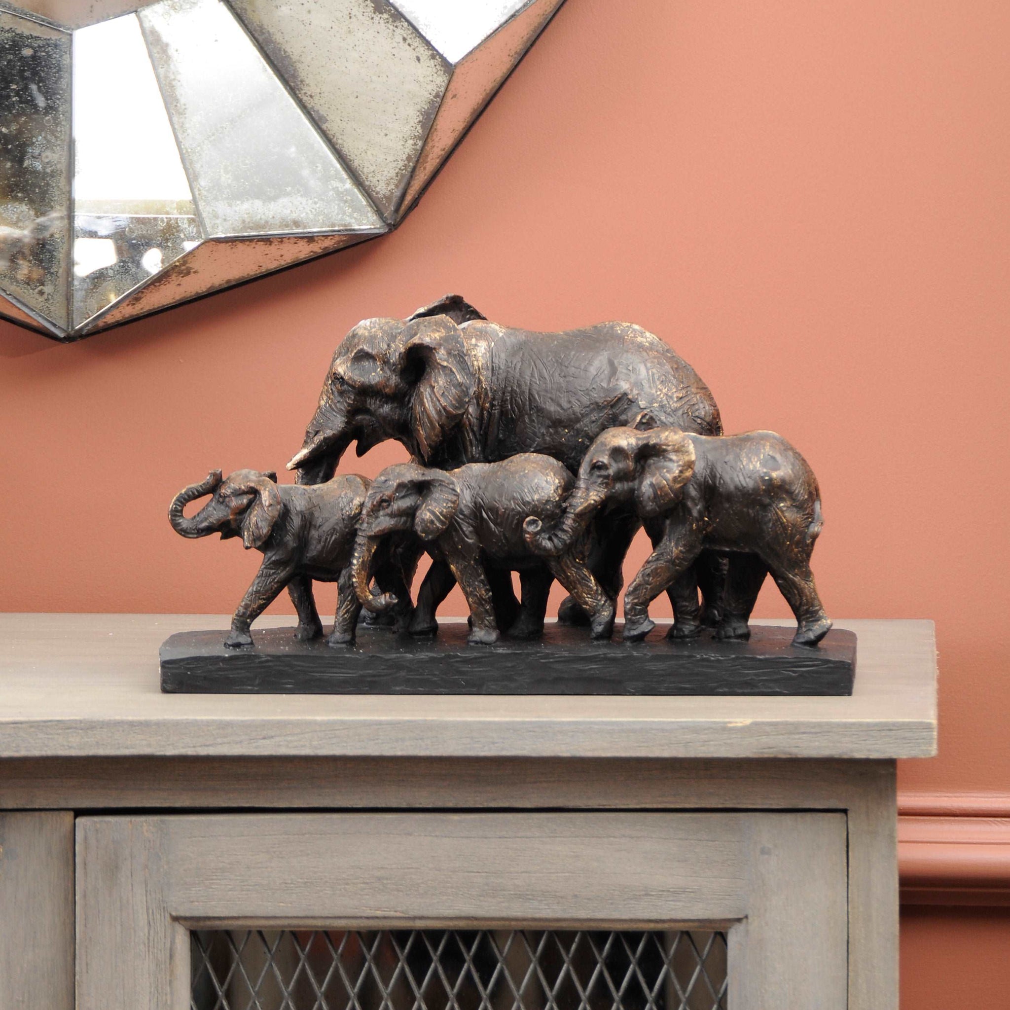 Antiqued Bronze Parade Of Elephants Sculpture