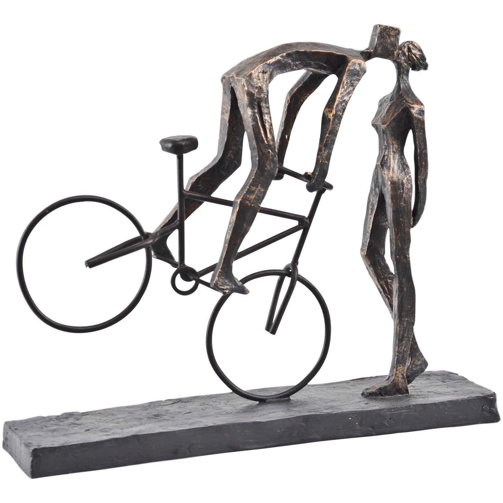 Antiqued Bronze Kissing Couple On Bike Sculpture