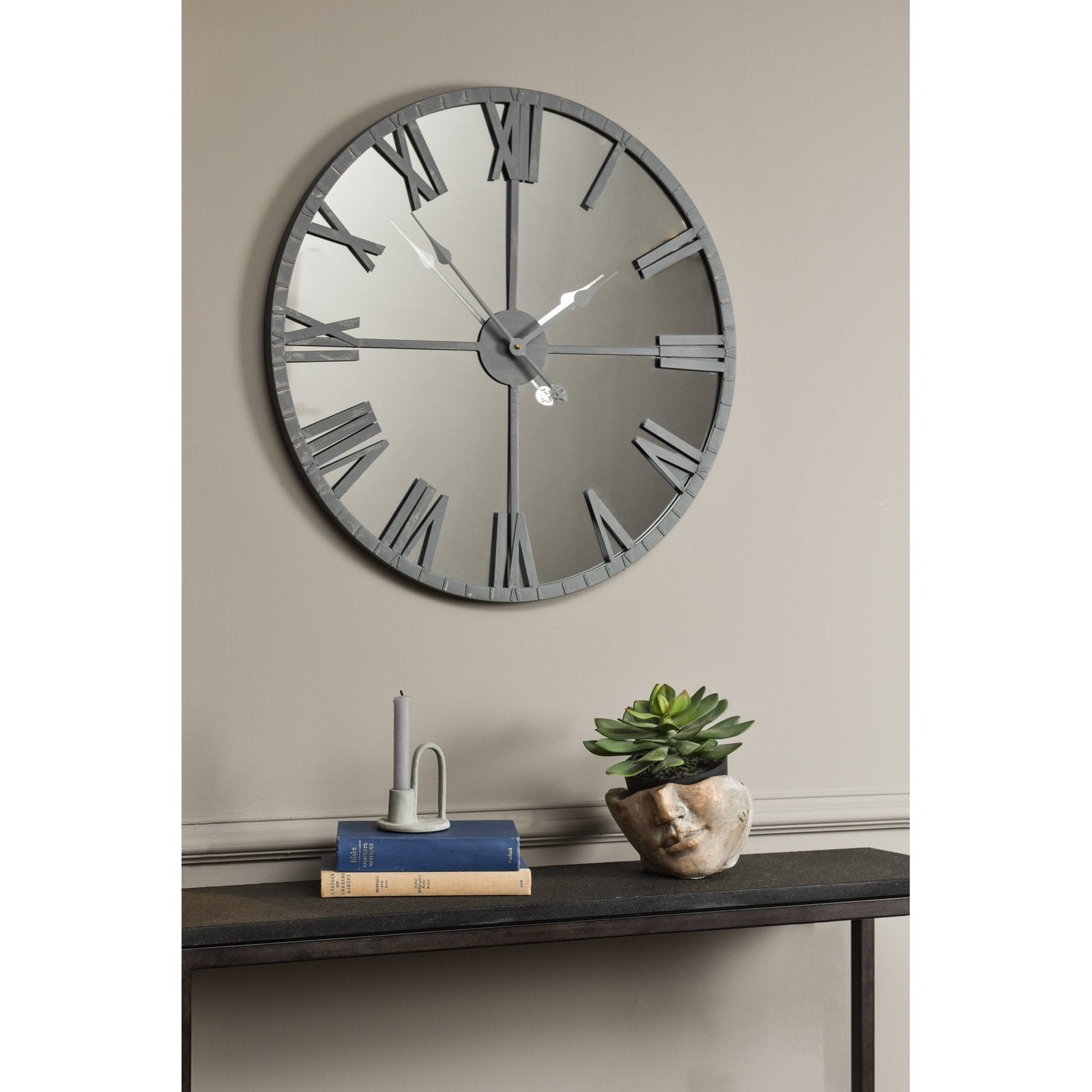 Grey Framed Mirror Wall Clock