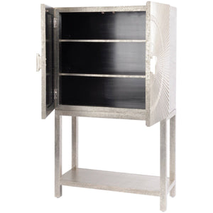Como Silver Embossed Metal 2 Door Bar Cabinet