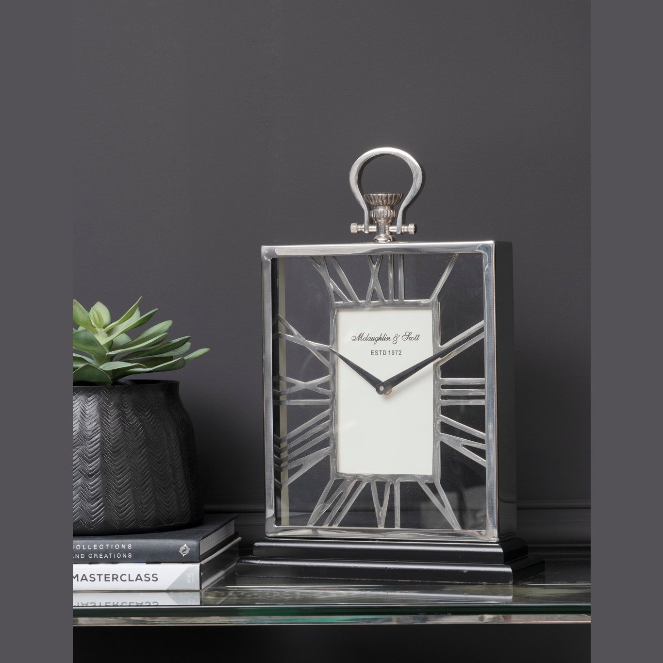 Silver And Black Skeleton Mantel Clock