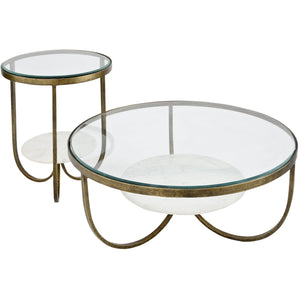 Nala White Marble And Antique Gold Iron Coffee Table