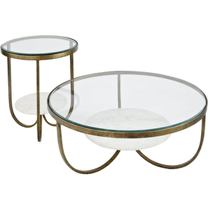 Nala White Marble And Antique Gold Iron Side Table