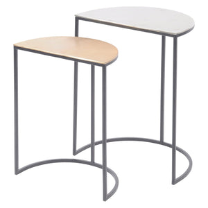 Burst Set of Two Gold and Silver Semi Circle Side Tables