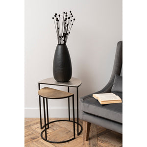 Burst Set of Two Gold and Silver Semi Circle Side Tables