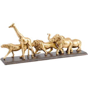 Wild Animals Sculpture in Gold Resin