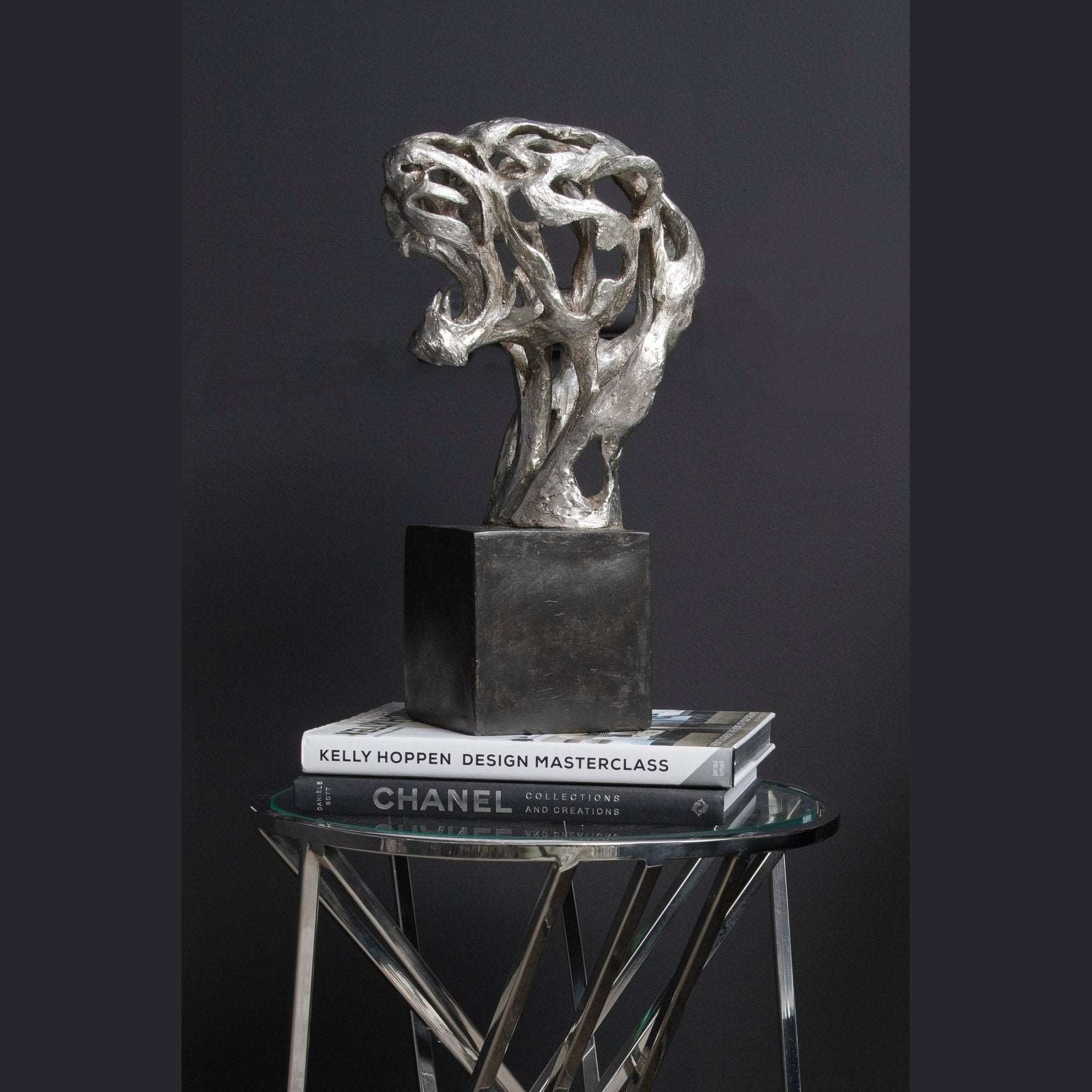 Aldo Abstract Tiger Head Sculpture in Silver Resin