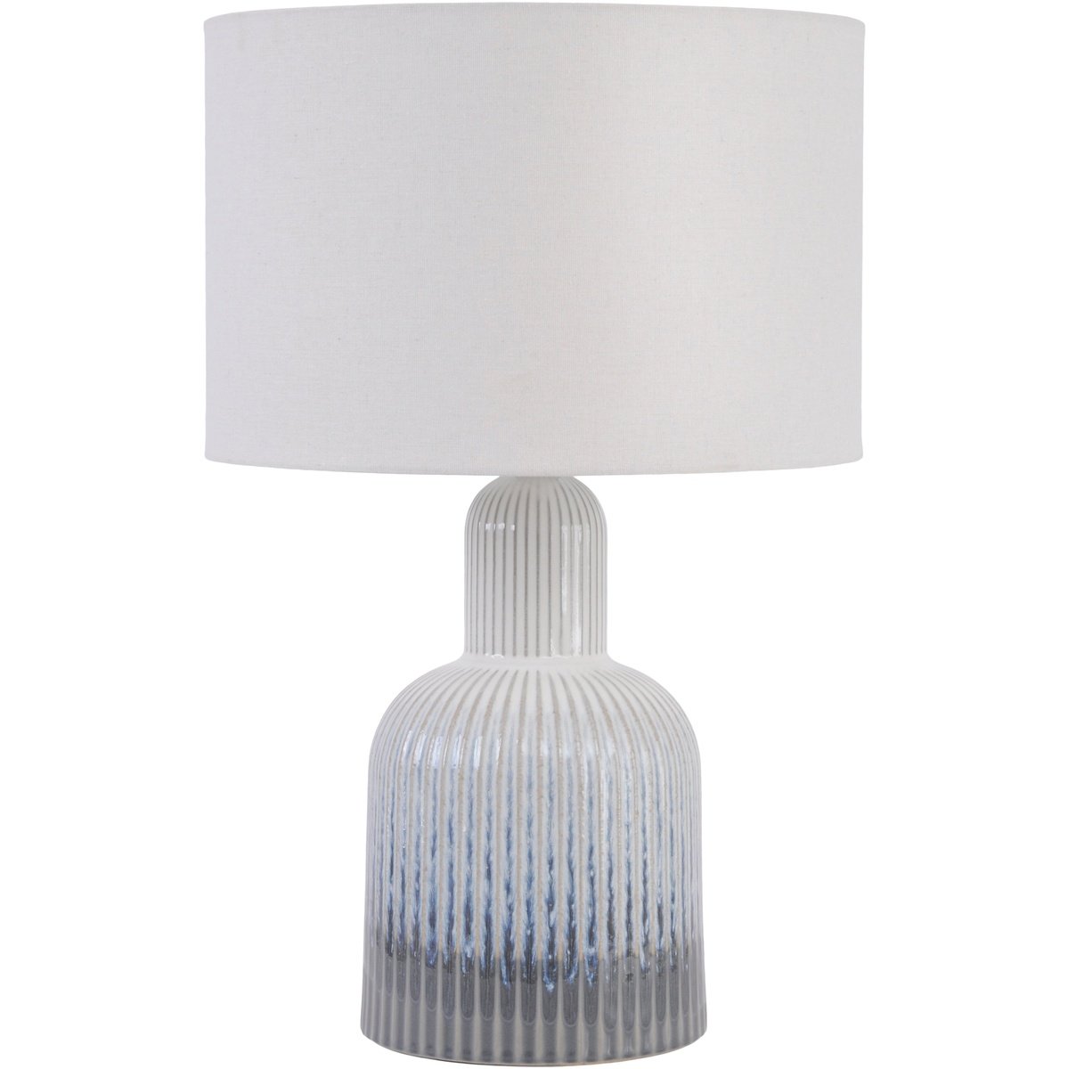 Grey Porcelain Lamp with Ribbed Detail and White Shade Small