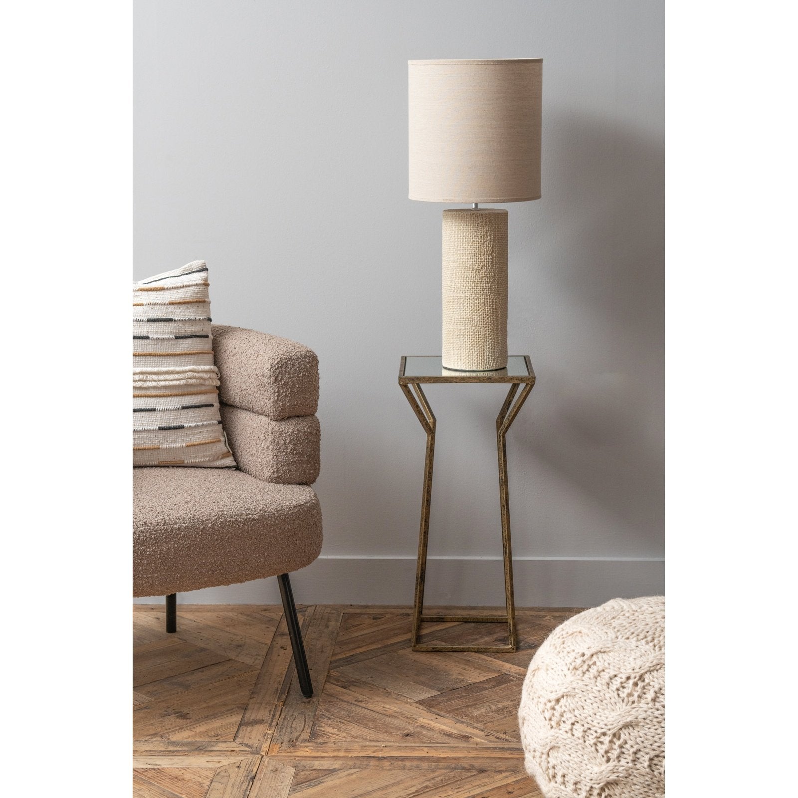 Tall Cream Textured Porcelain Table Lamp With Shade  E27 60W