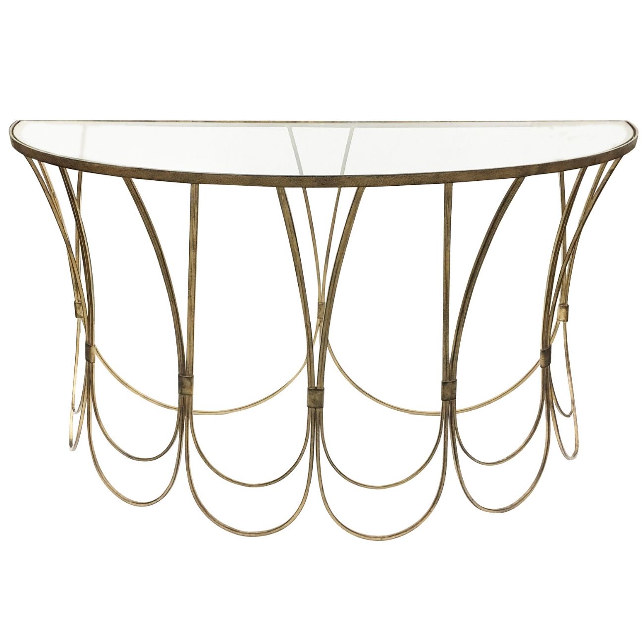 Art Deco Champagne Iron Console Table With Scallop Detail