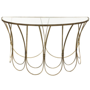 Art Deco Champagne Iron Console Table With Scallop Detail