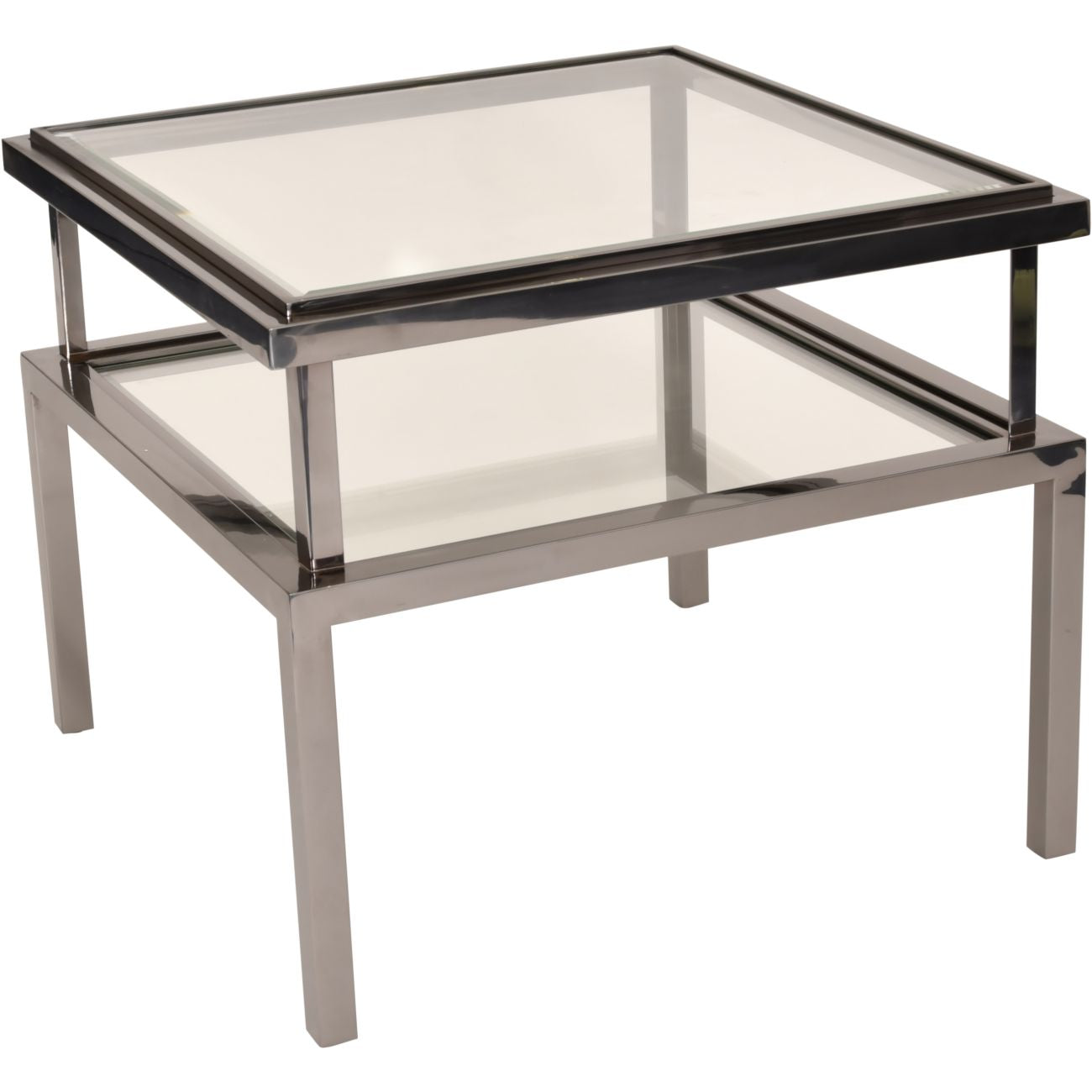 Knightsbridge Stainless Steel and Glass Square Side Table 65x65x55cm