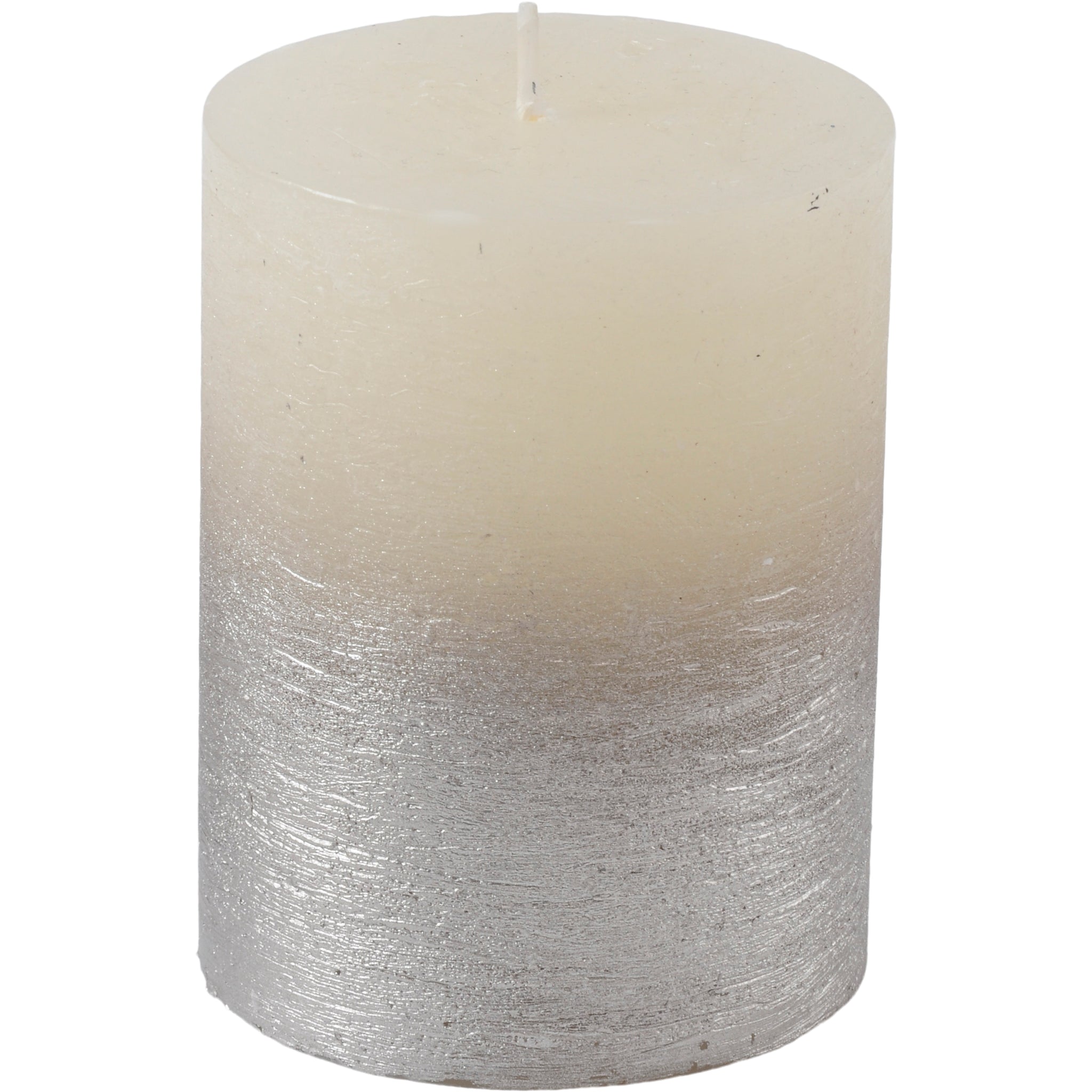 White Pillar Candle With Metallic Silver Ombre Base 7x19cm