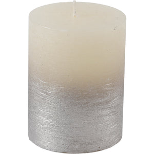 White Pillar Candle With Metallic Silver Ombre Base 7x19cm