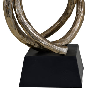 Strand Champagne Gold Entwined Sculpture on Black Metal Base