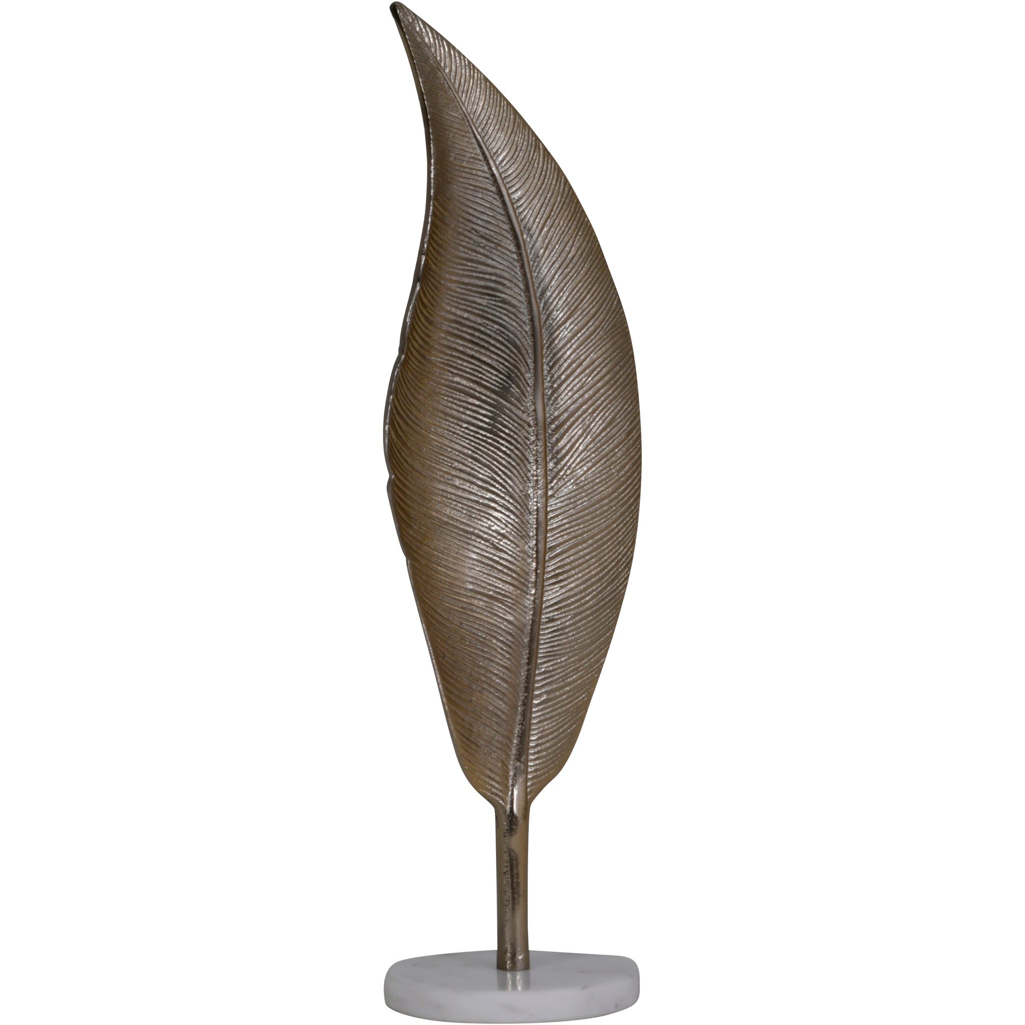 Strand Champagne Gold Feather Sculpture on White Marble Base