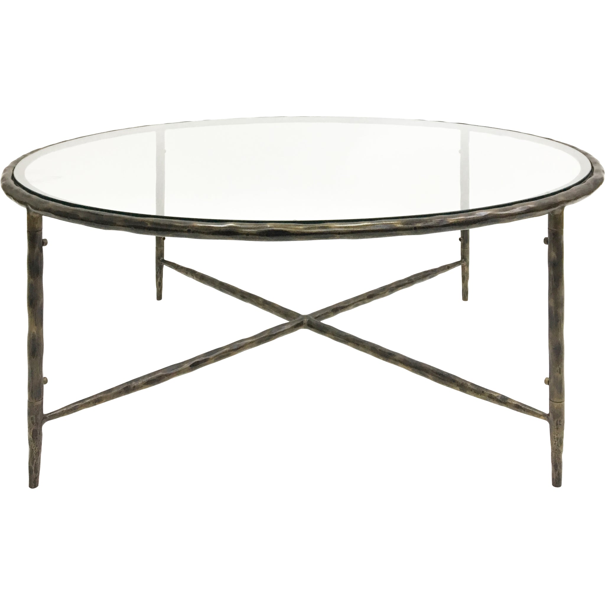 Dalton Hand Forged Round Coffee Table Dark Bronze Finish with Glass Top