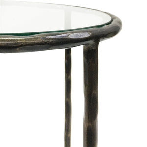 Dalton Hand Forged Side Table Dark Bronze Finish with Glass Top