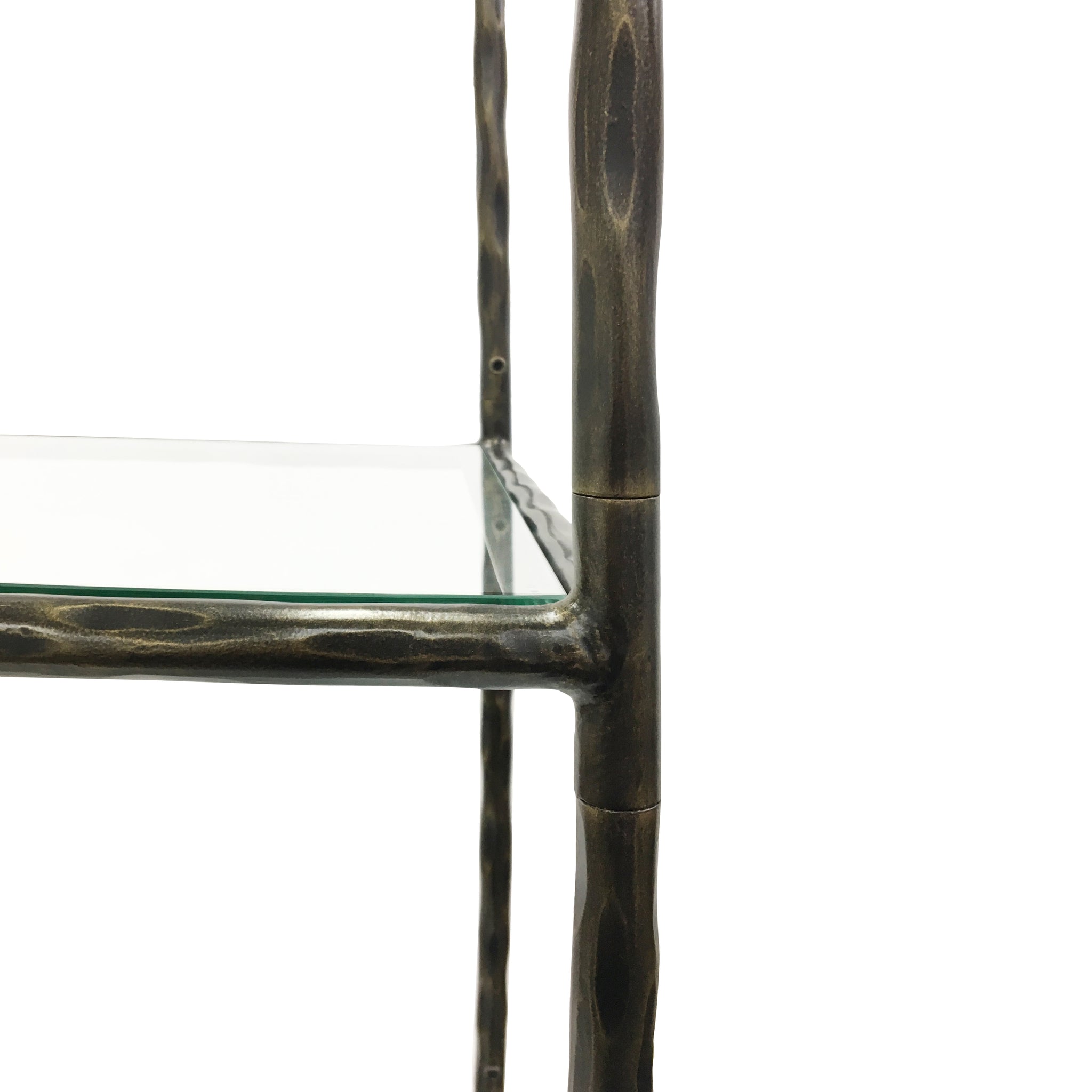 Dalton Hand Forged Shelving Unit Table Dark Bronze with Glass Shelves