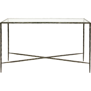 Dalton Hand Forged Console Table Large Dark Bronze with Glass Top 140x35cm