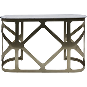 Metropole Console Table Metallic Black Nickel Finish with Grey Marble Top
