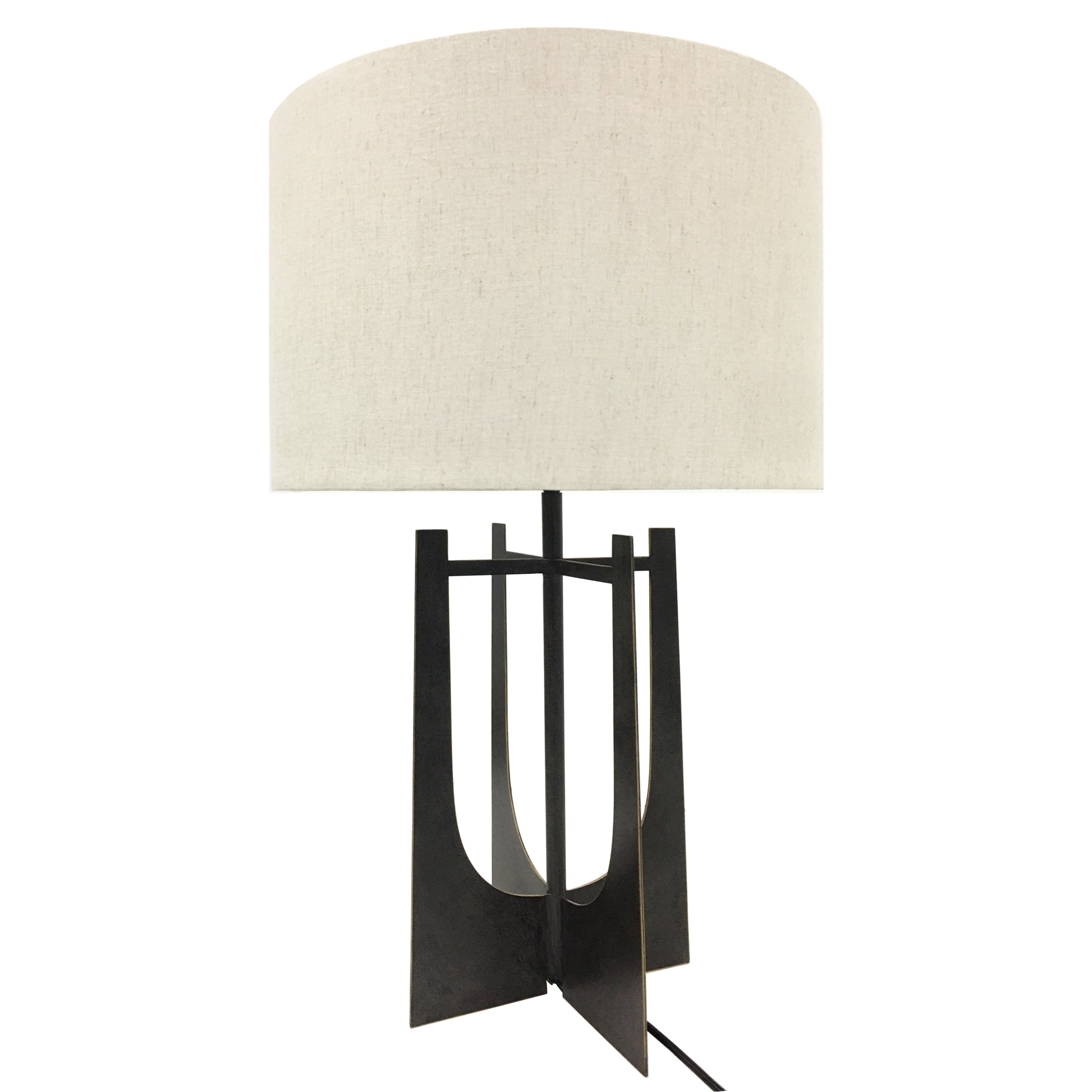 Thorpe Hammered Iron Table Lamp Gilded Oak with Irish Linen Shade - E27 60W