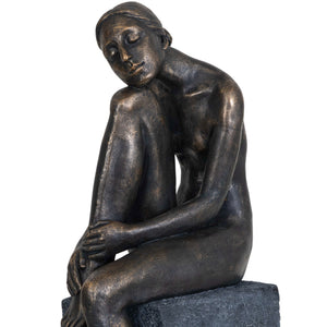 Pensive Lady Sculpture In Bronze Resin