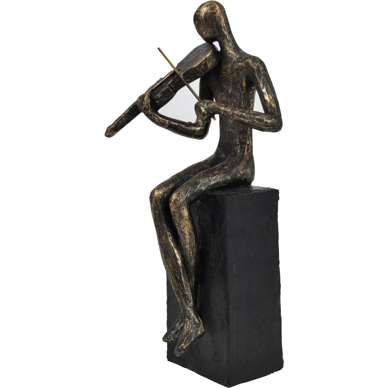 Antiqued Bronze Violinist on Block Sculpture