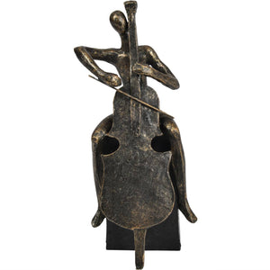 Antiqued Bronze Cellist on Block Sculpture
