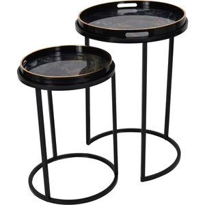 Etna Black and Gold Set of 2 Side Tray Tables