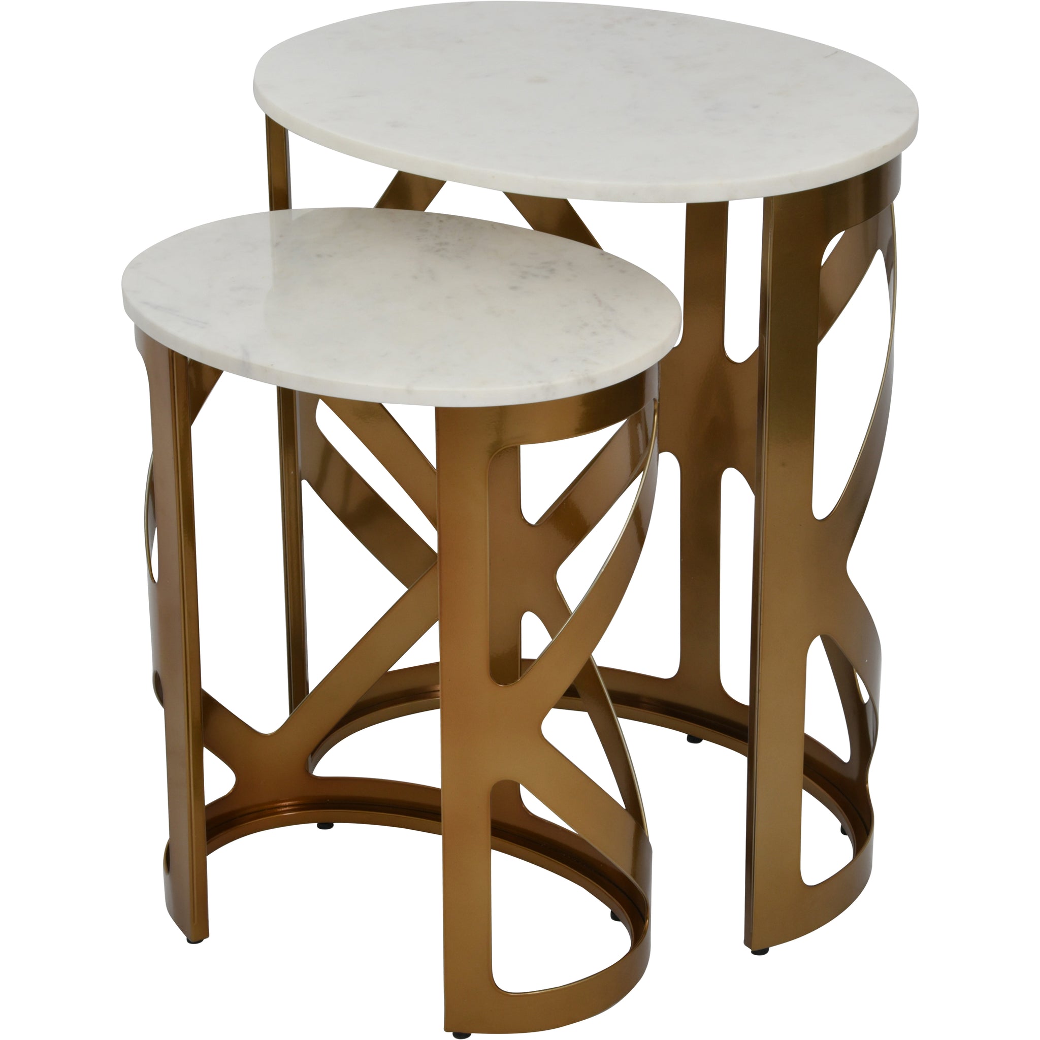 Metropole Set of 2 Side Tables Satin Bronze Finish with Off-White Marble