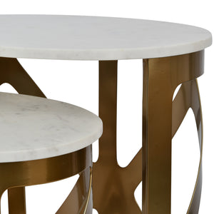Metropole Set of 2 Side Tables Satin Bronze Finish with Off-White Marble