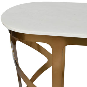 Metropole Console Table Satin Bronze with Off-White Marble Top