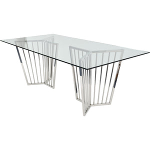 Alberta Stainless Steel Frame and Clear Glass Dining Table 200cm