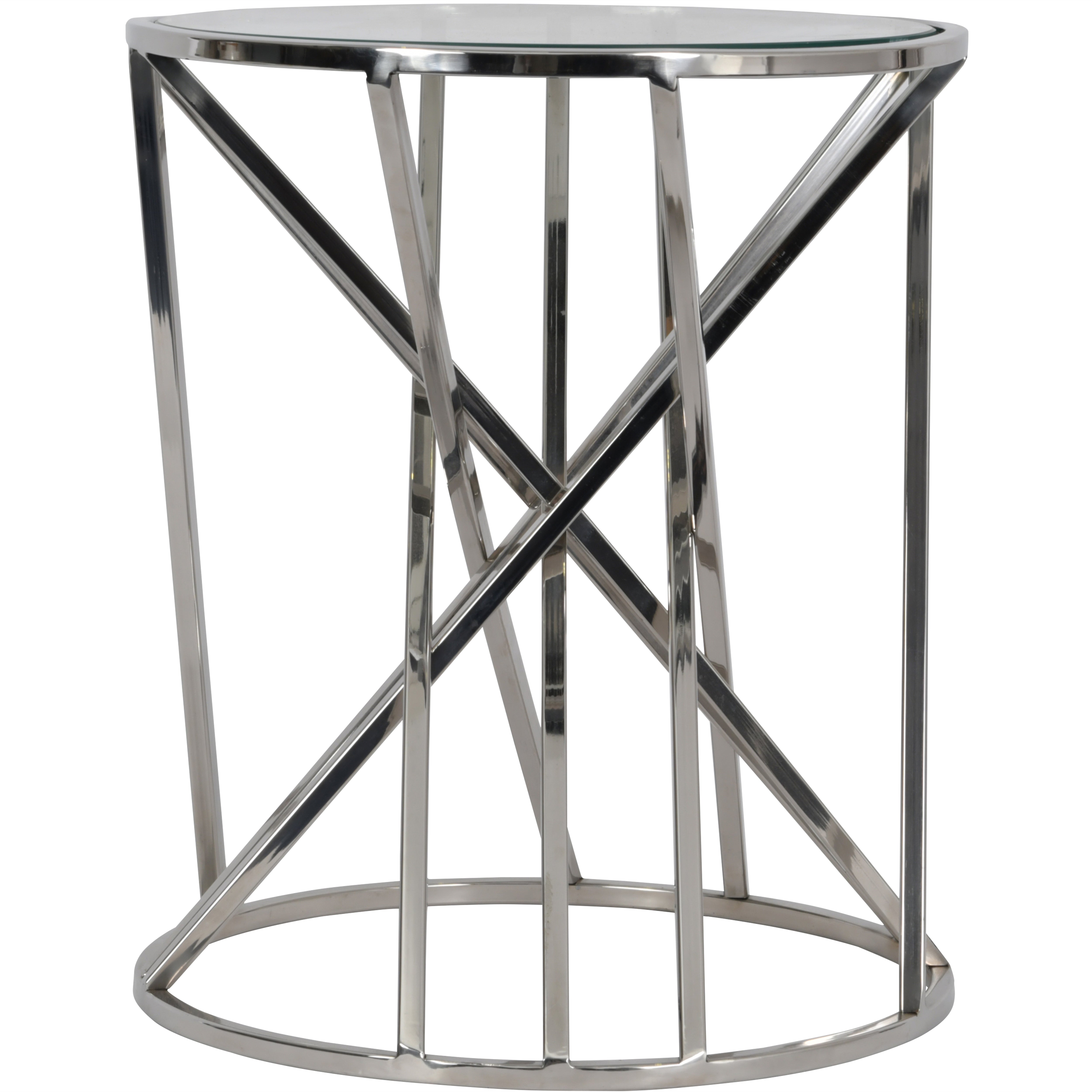 Nickel Twist Round Side Table With Glass Top